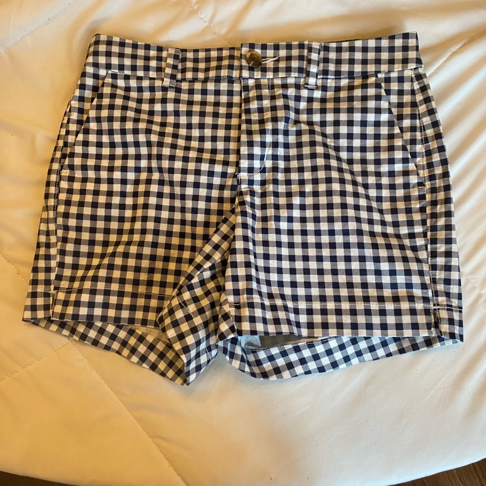 Old Navy, blue and white check shorts. Size 0, flat front